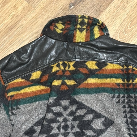 Easy Riders Leather Wool Jacket Motorcycle Native Navajo Aztec Print M vintage - Picture 13 of 13